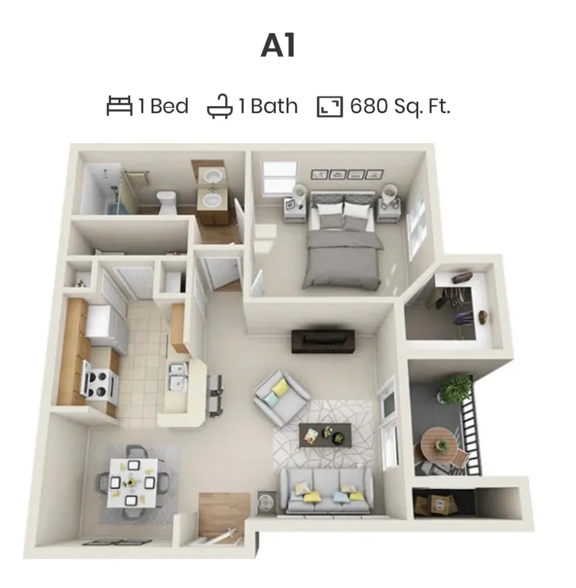 A 1 floor plan at the reserve apartments