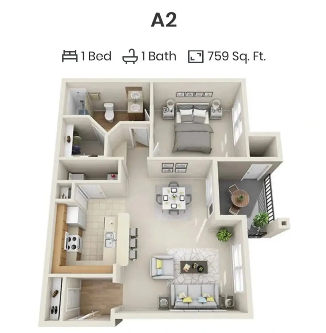 A 2 floor plan at the lodge apartments